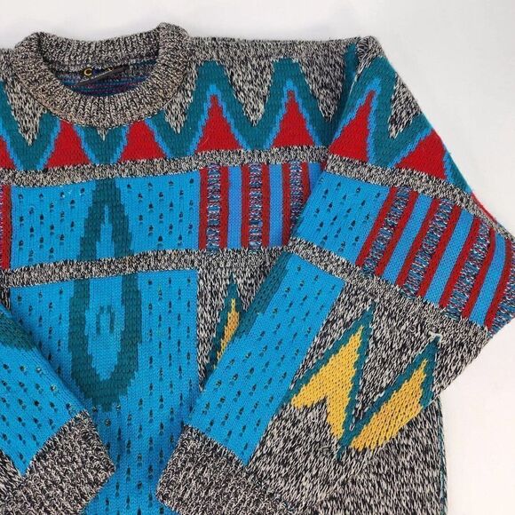 COOGI Australia Men's Wool Knit Sweaters Size M Gray Geometric Crewneck pullover - Picture 5 of 12